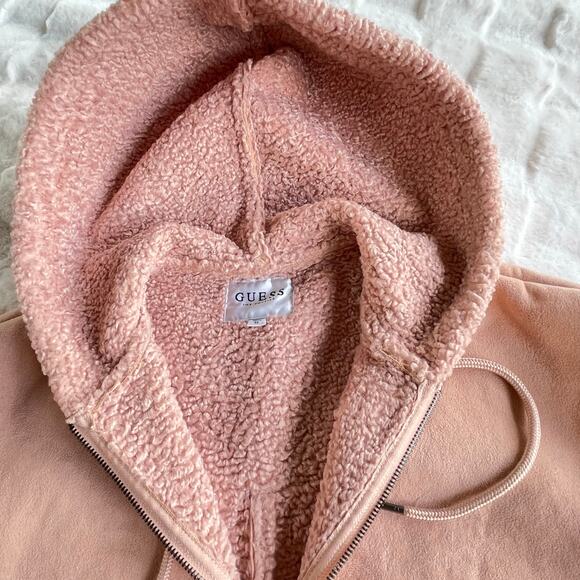 🔥GUESS Faux Sherpa Shearling suede fur Coat Jacket in Rose Pink Outdoor Rugged - Picture 9 of 16